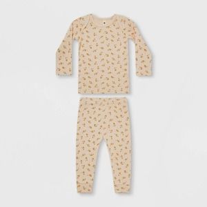 Quincy Mae Baby Girls' 2pc Ribbed Floral Top & Bottom Set Coral/Light Pink 0-3M